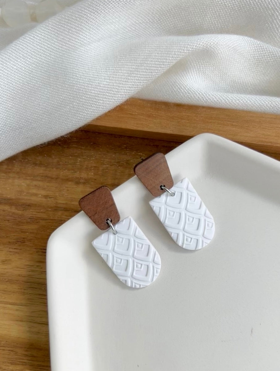 a. Handmade Polymer Clay Earrings, wood earring post, Hypoallergenic earring