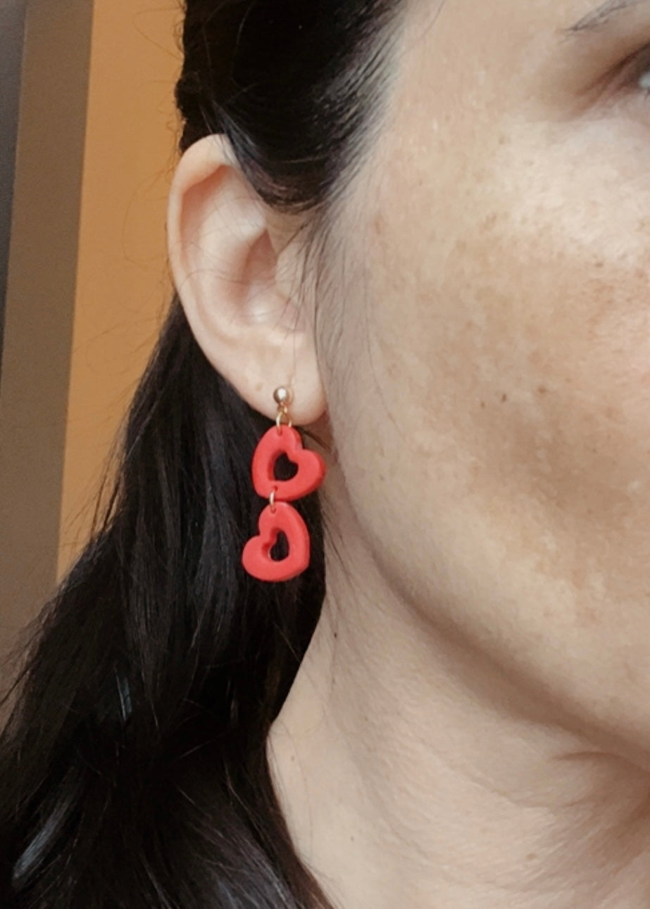 . Heart handmade earrings, polymer clay jewelry