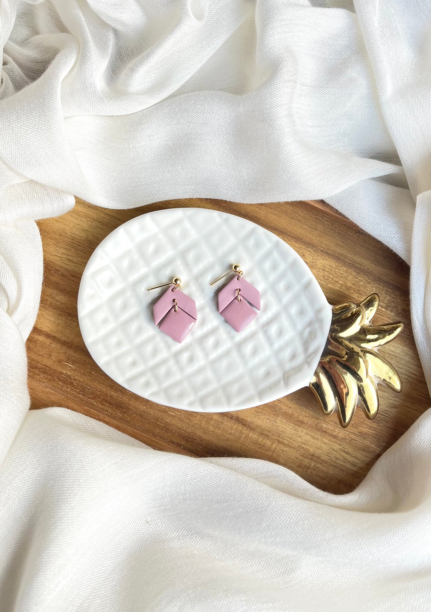 a. Handmade Polymer Clay Earrings lightweight jewelry, half-hoop earring 18K gold plated hypoallergenic earrings