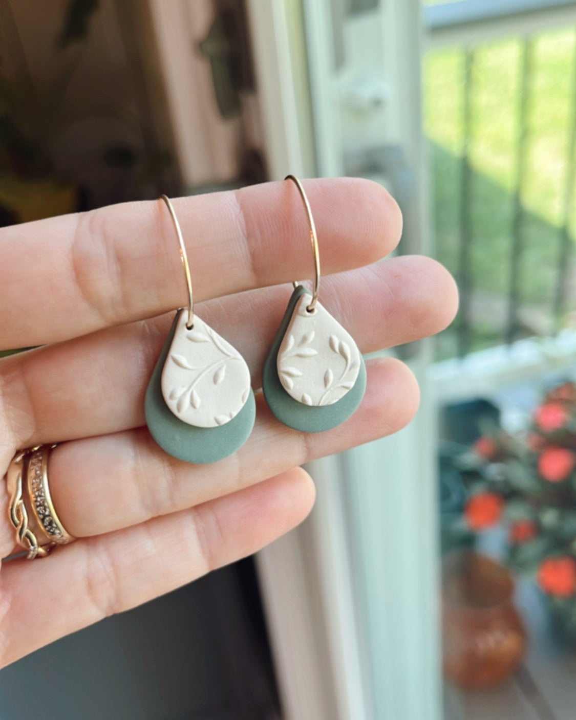 a. Drops on a hoop, lightweight earrings, everyday wear jewelry