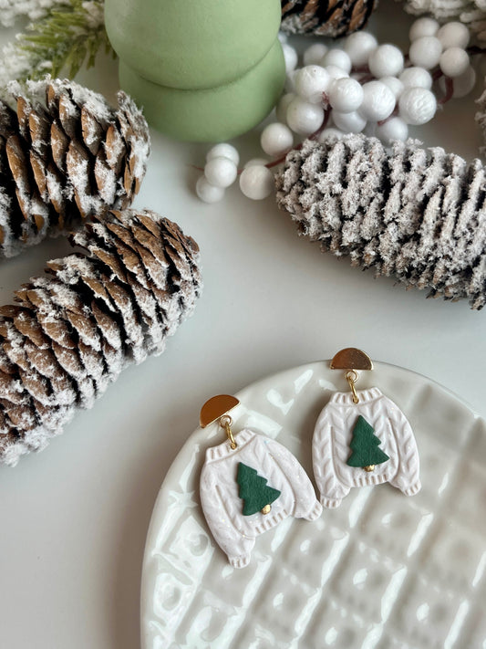 . Holiday sweater earrings, lightweight jewelry, polymer clay
