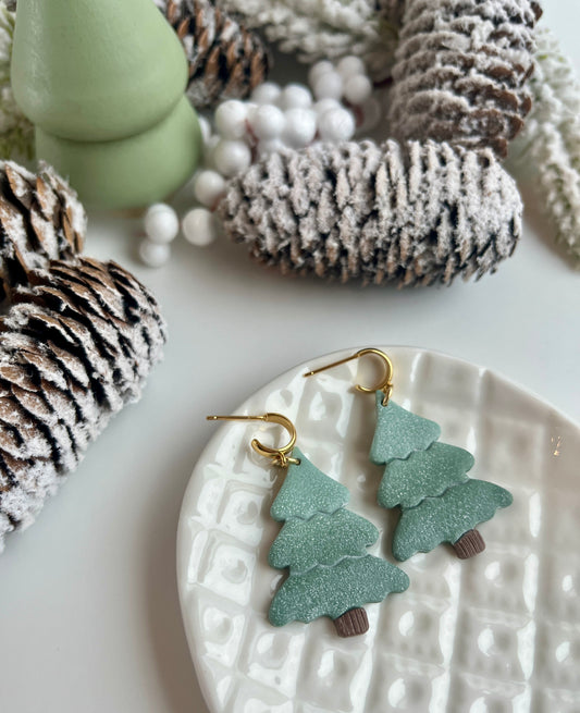 . Christmas tree earrings, lightweight jewelry, polymer clay