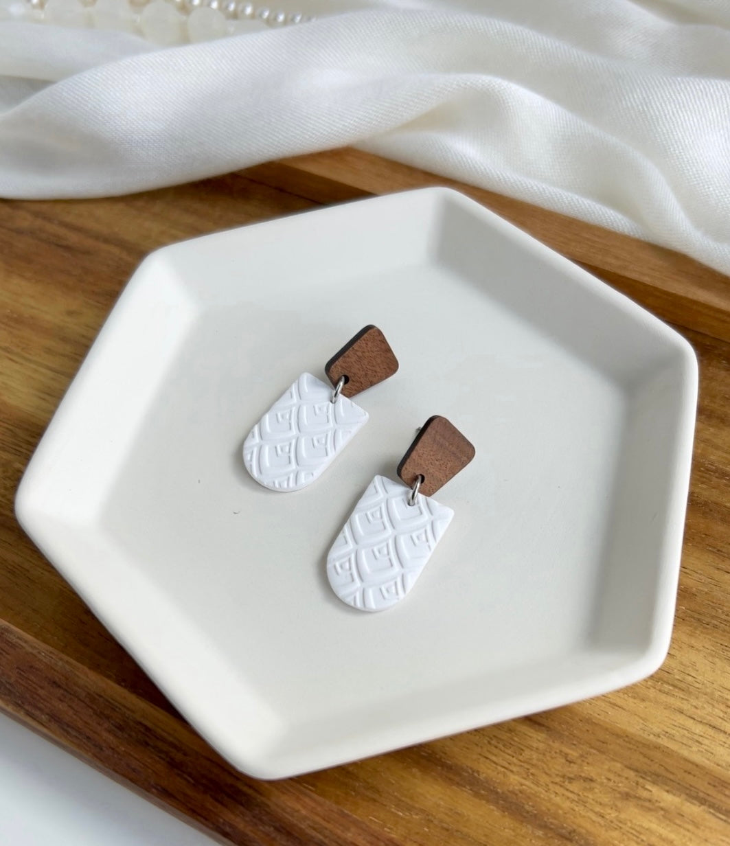 a. Handmade Polymer Clay Earrings, wood earring post, Hypoallergenic earring