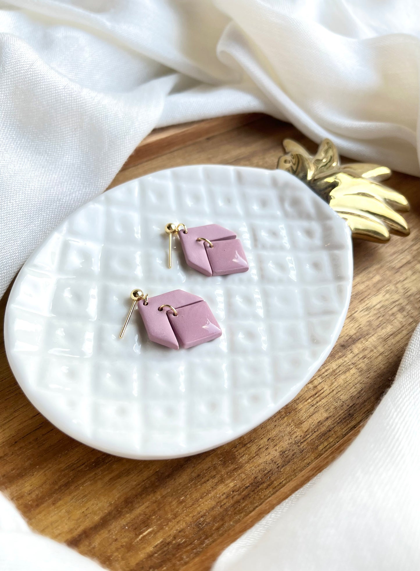 a. Handmade Polymer Clay Earrings lightweight jewelry, half-hoop earring 18K gold plated hypoallergenic earrings