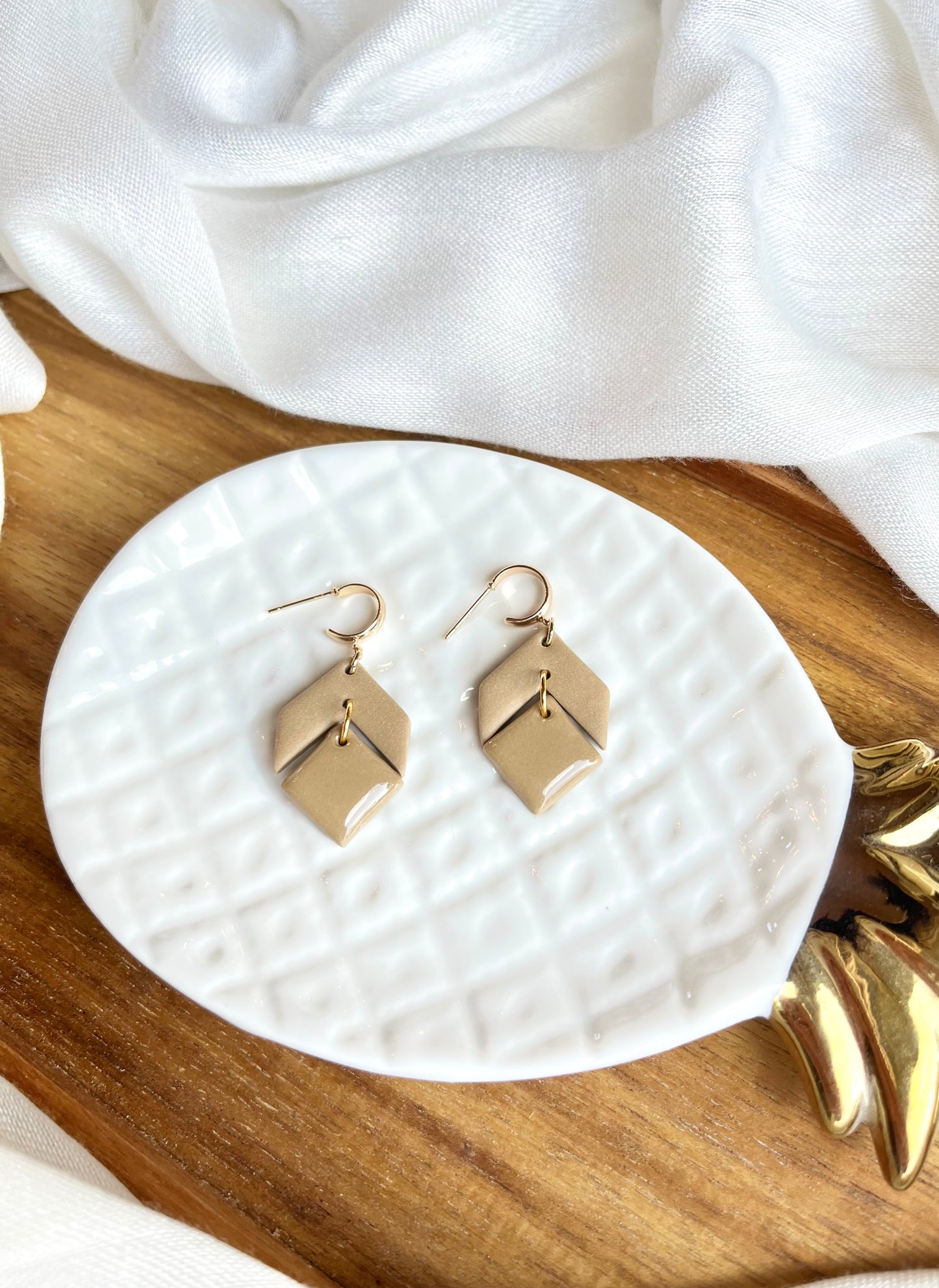 a. Handmade Polymer Clay Earrings lightweight jewelry, half-hoop earring 18K gold plated hypoallergenic earrings