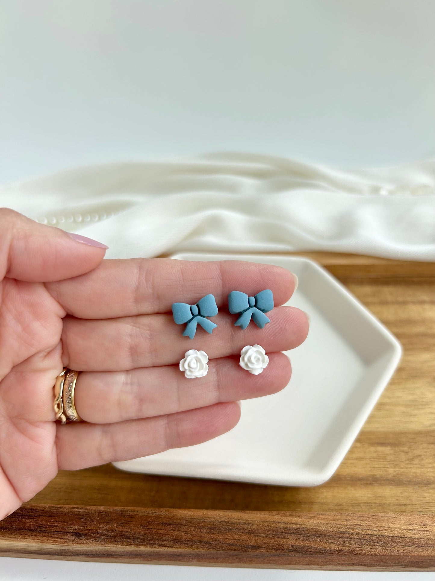 5. Little bow & rose - polymer clay earring studs