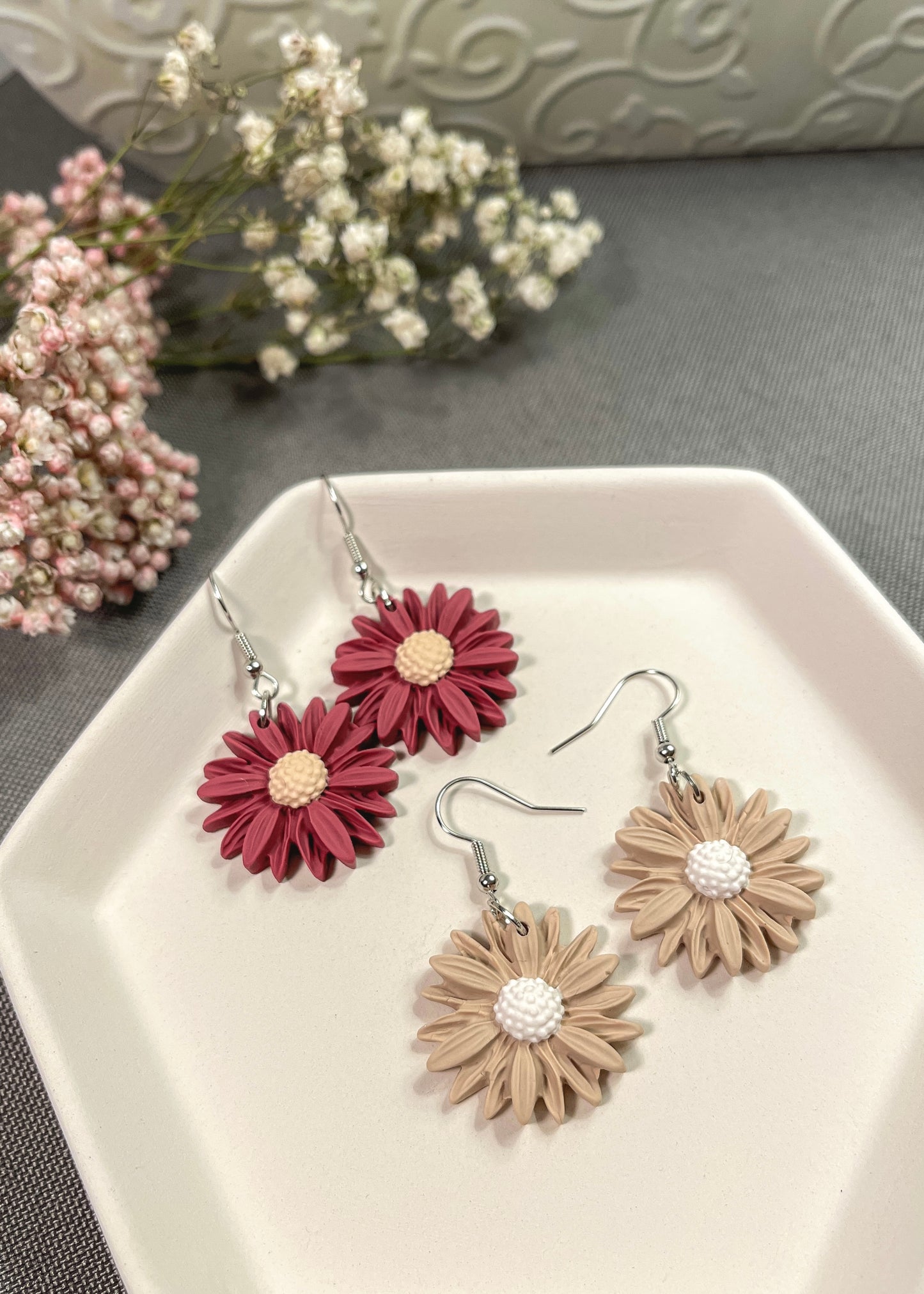 1.3. Aster flower, lightweight earrings, Fall colors, everyday wear
