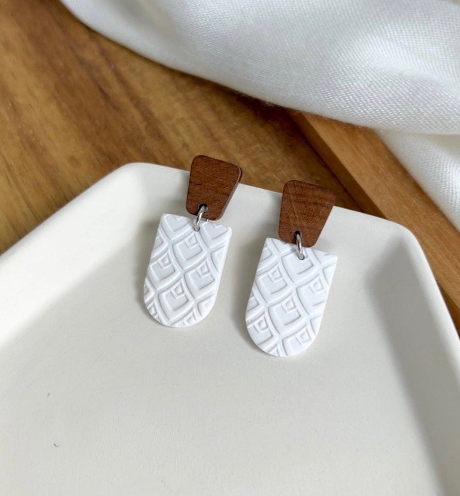 a. Handmade Polymer Clay Earrings, wood earring post, Hypoallergenic earring