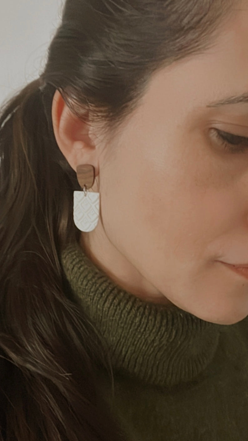 a. Handmade Polymer Clay Earrings, wood earring post, Hypoallergenic earring