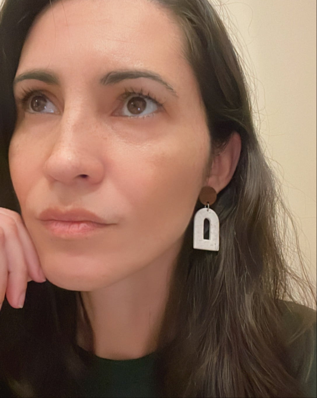 a. Handmade Polymer Clay Earrings, gift for her, round wood earring post, Hypoallergenic earring