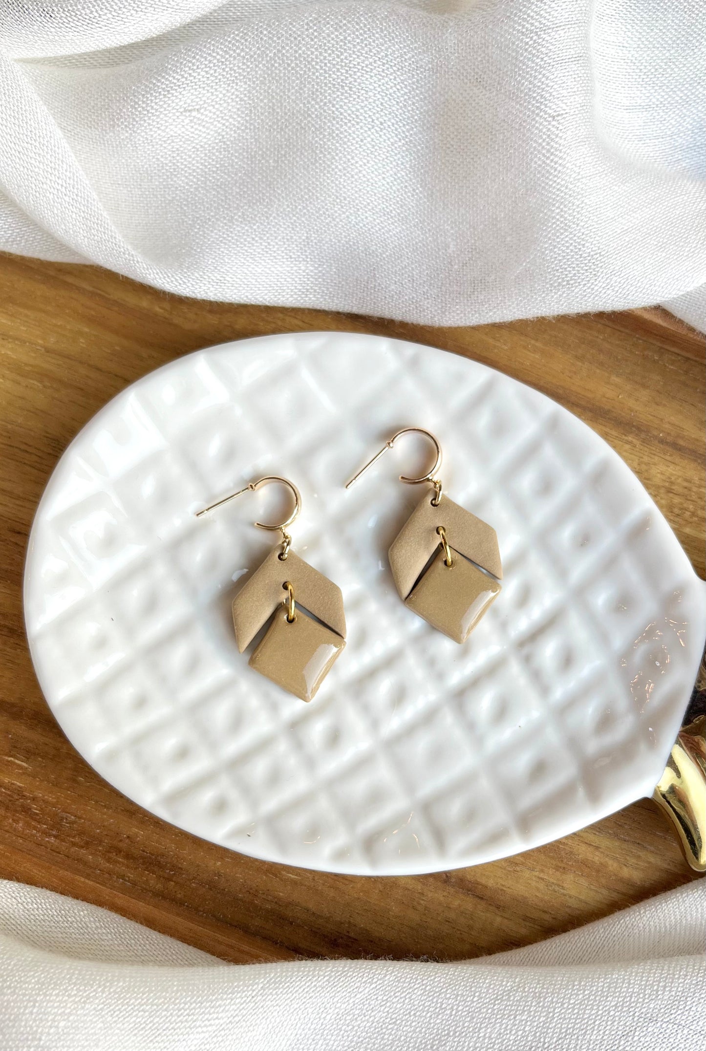 a. Handmade Polymer Clay Earrings lightweight jewelry, half-hoop earring 18K gold plated hypoallergenic earrings