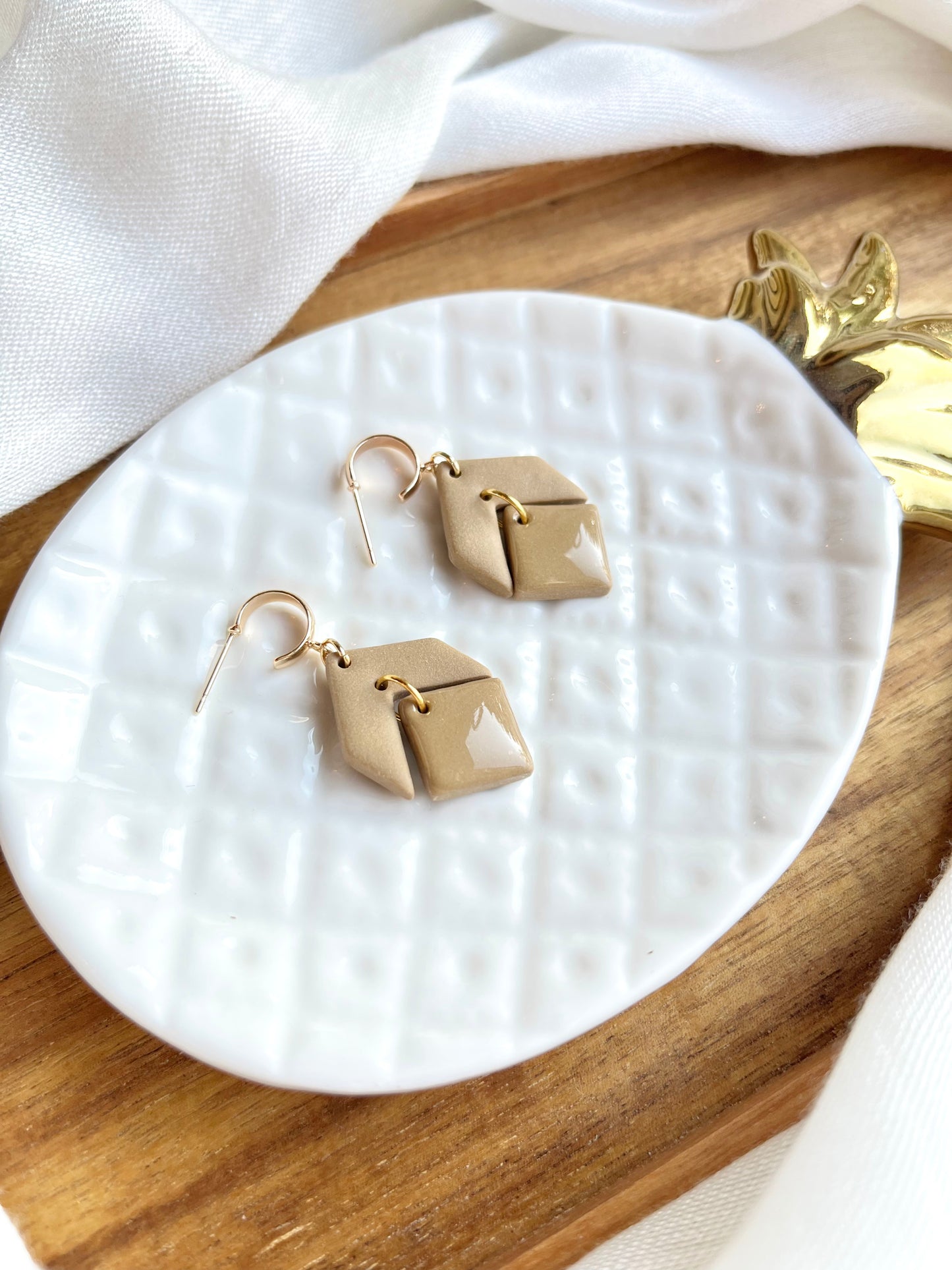 a. Handmade Polymer Clay Earrings lightweight jewelry, half-hoop earring 18K gold plated hypoallergenic earrings