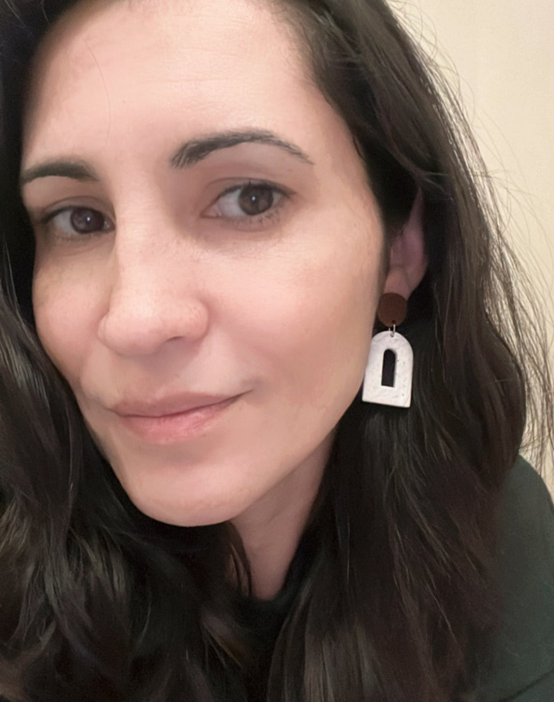 a. Handmade Polymer Clay Earrings, gift for her, round wood earring post, Hypoallergenic earring