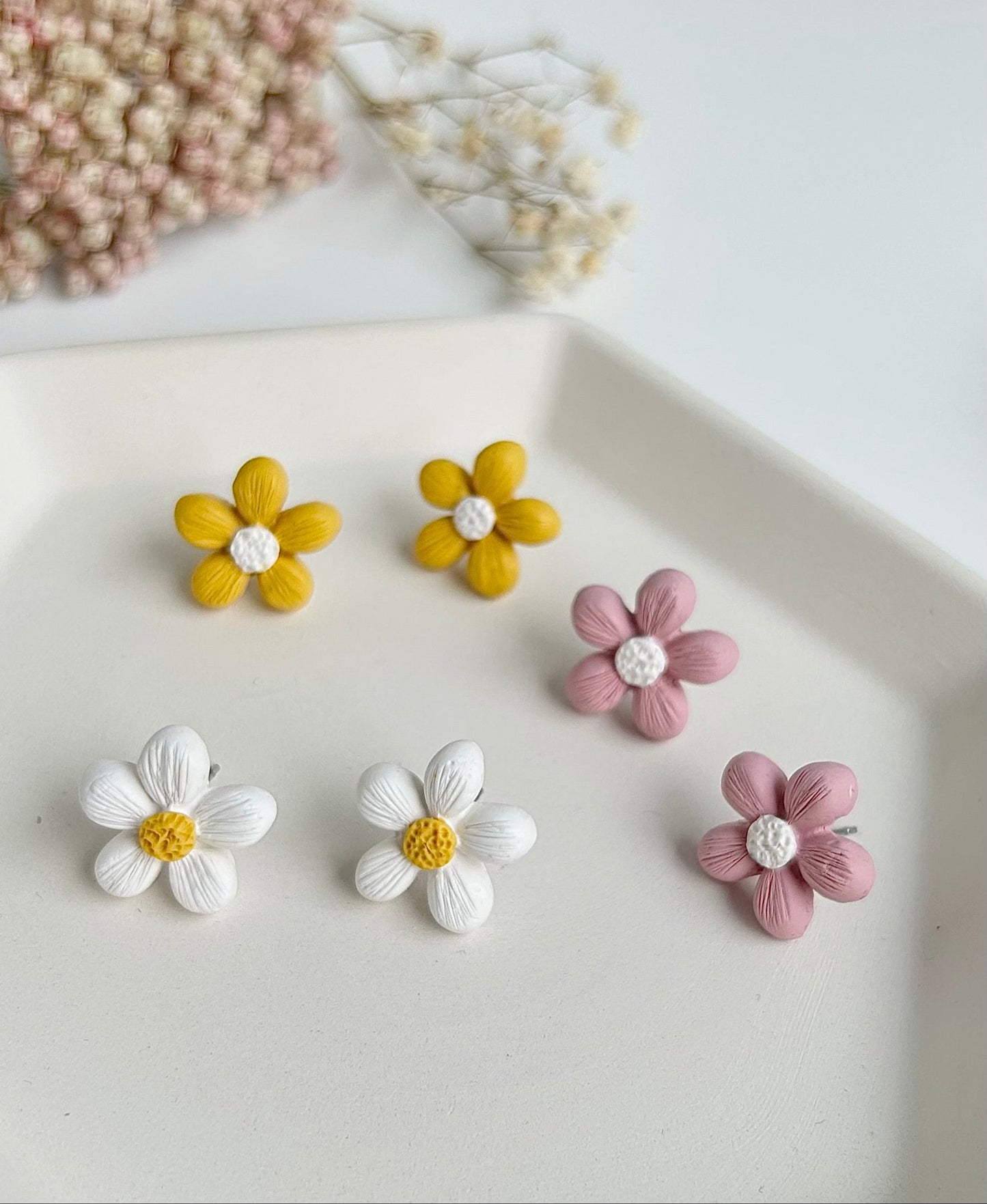 8. Floral Clay Stud Earrings