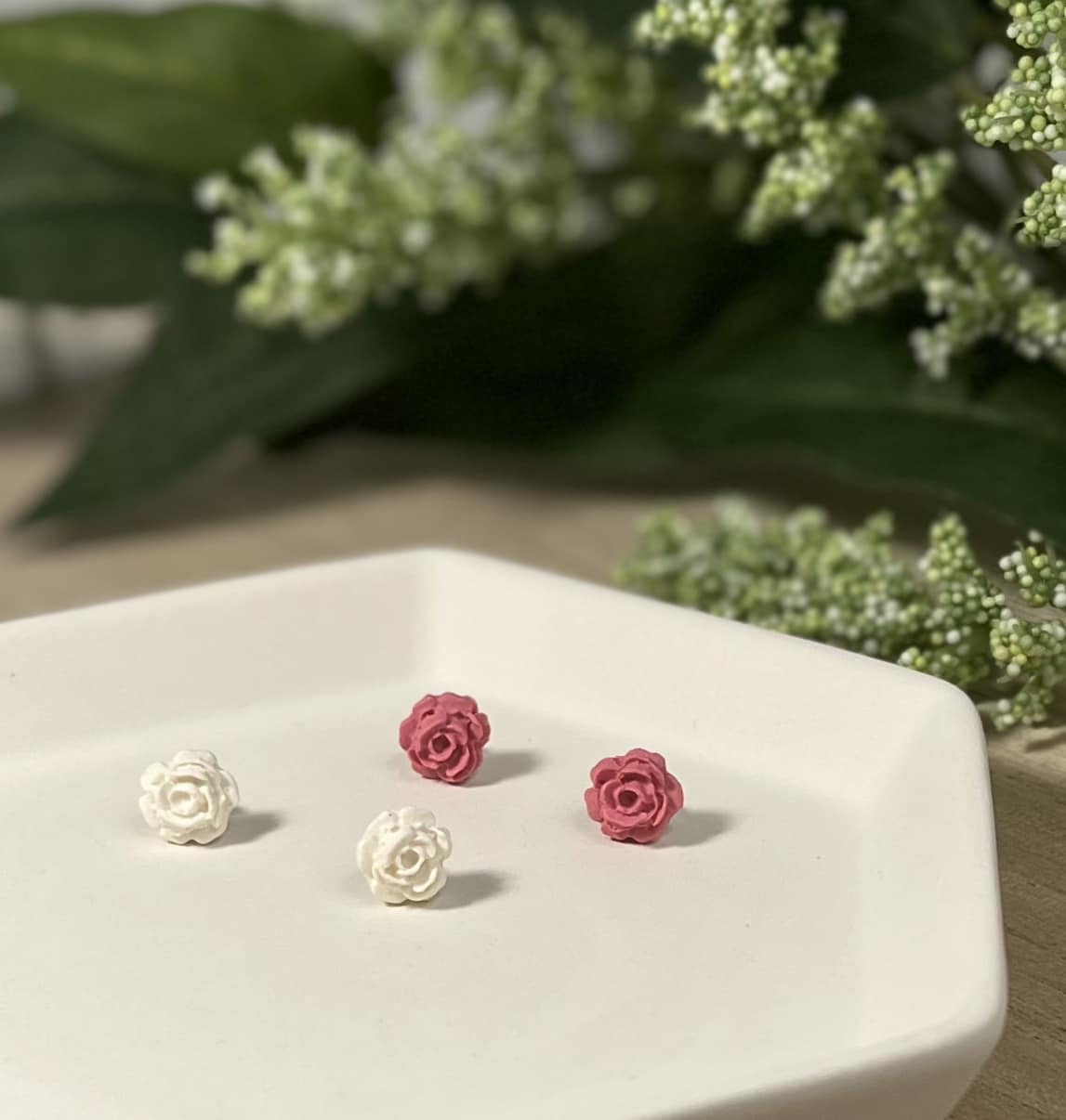 a. Rose studs, lightweight earrings, everyday wear jewelry