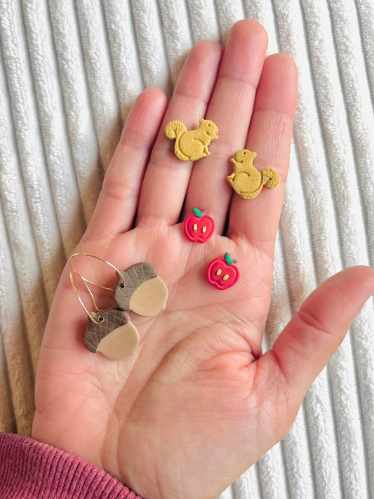 . Little squirrel studs, statement earrings, Fall Jewelry