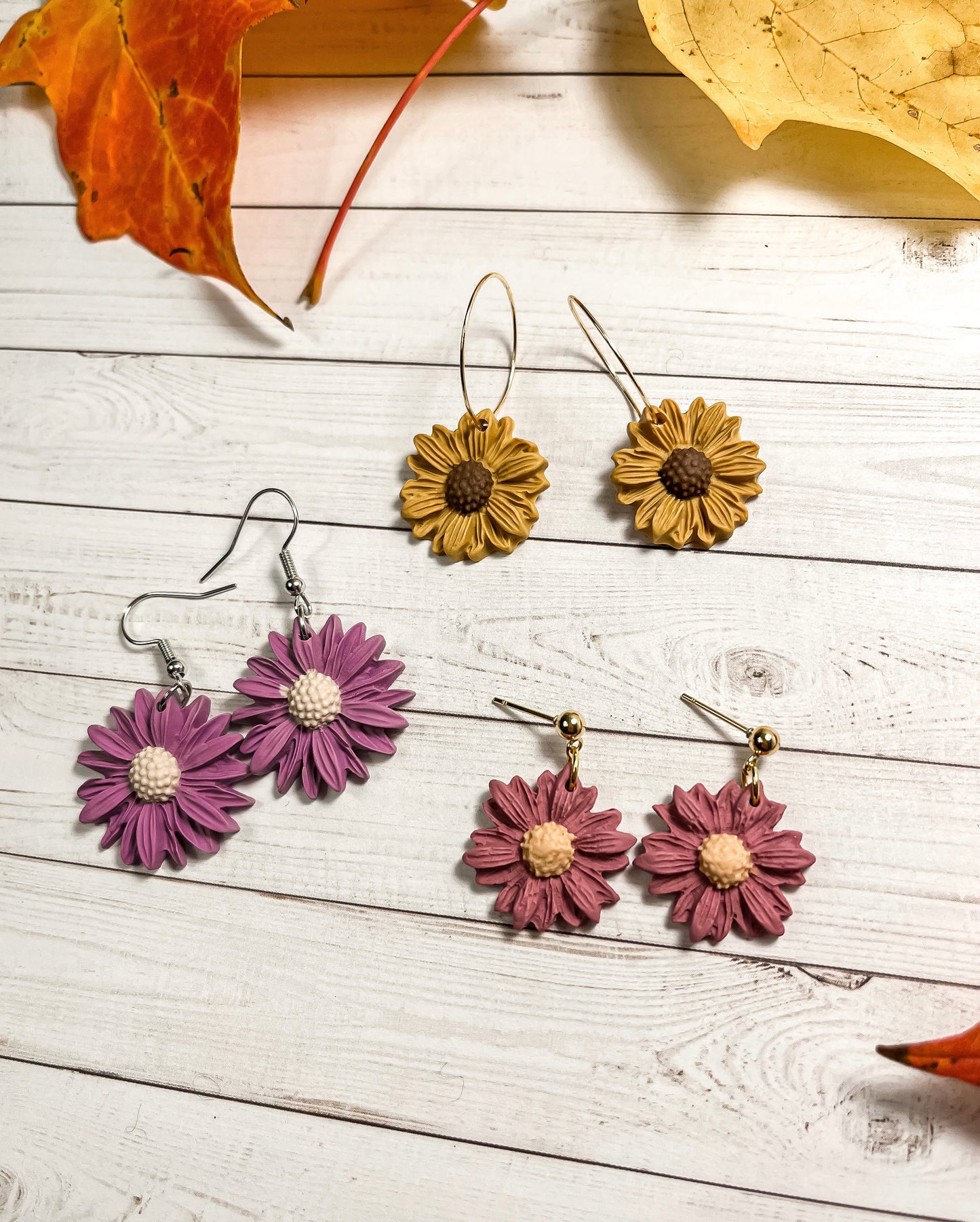1.3. Aster flower, lightweight earrings, Fall colors, everyday wear