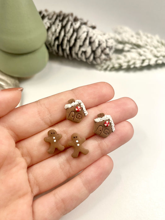 1.4 Christmas stud, lightweight statement jewelry, gingerbread house, gingerbread man