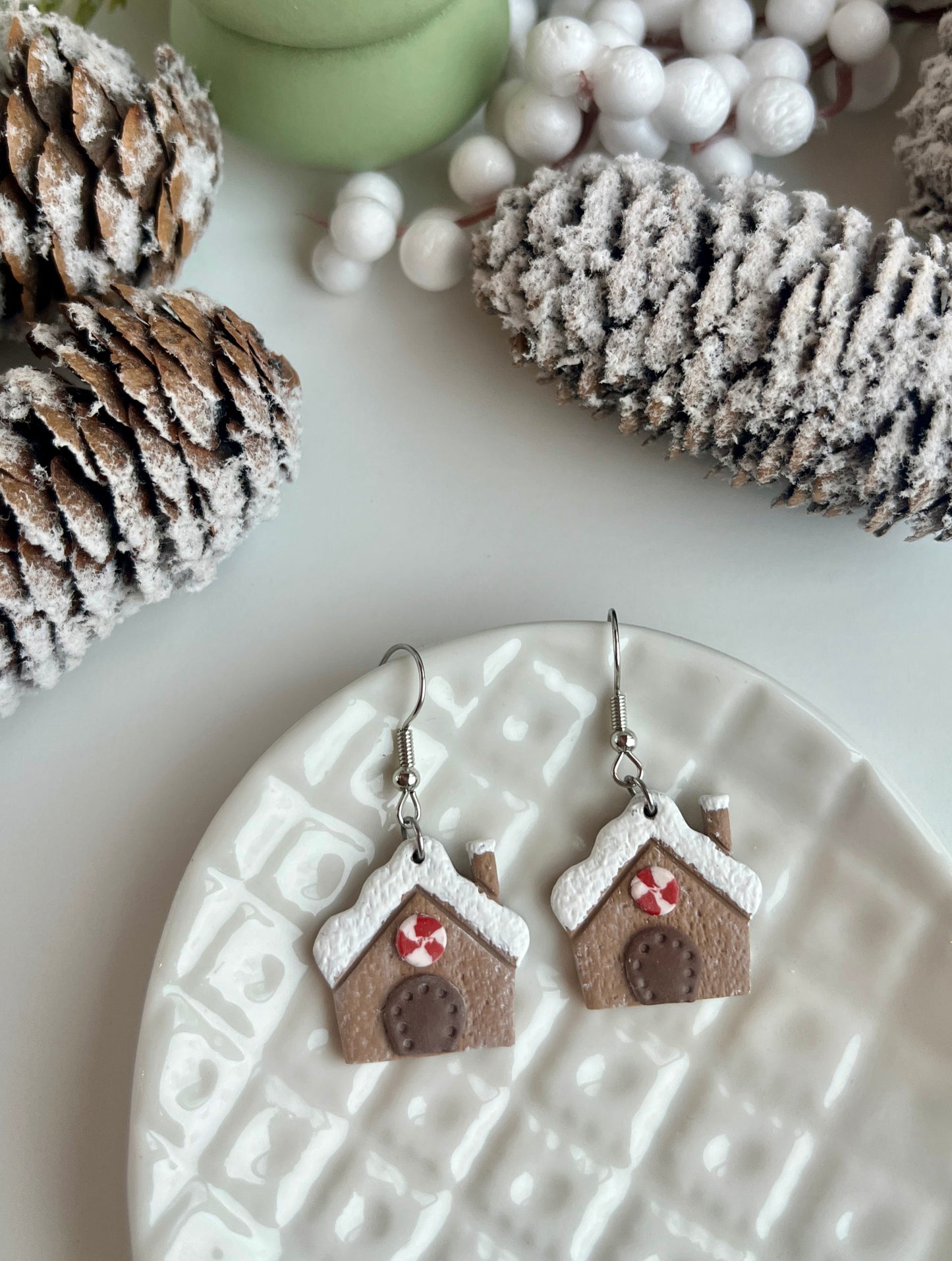 1. Gingerbread house, Holiday earrings, lightweight jewelry, polymer clay