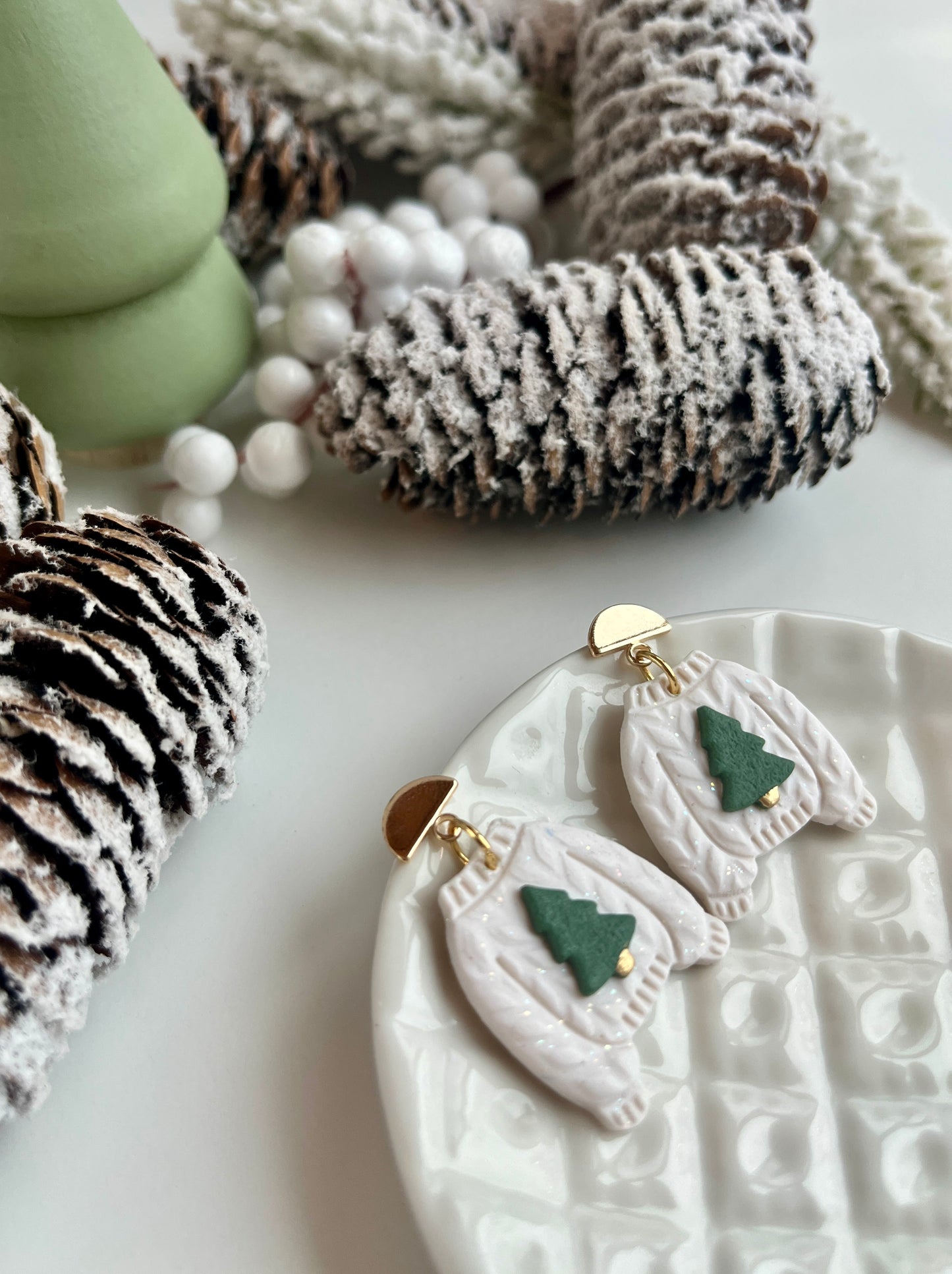 1. Holiday sweater earrings, lightweight jewelry, polymer clay