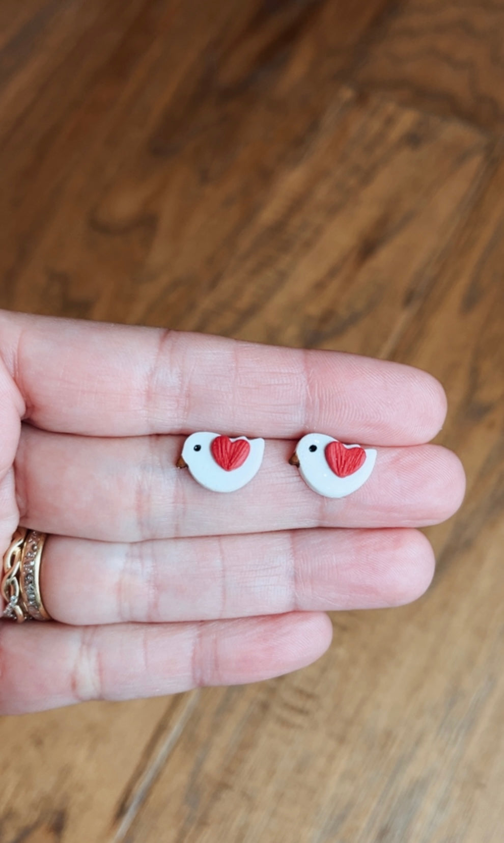 . A Valentine Bird Stud Handmade Polymer Clay Earrings