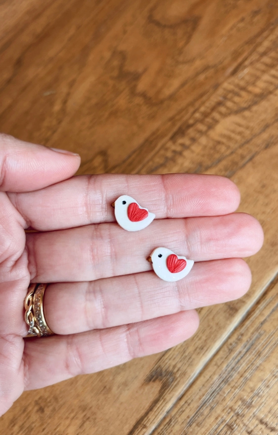 . A Valentine Bird Stud Handmade Polymer Clay Earrings