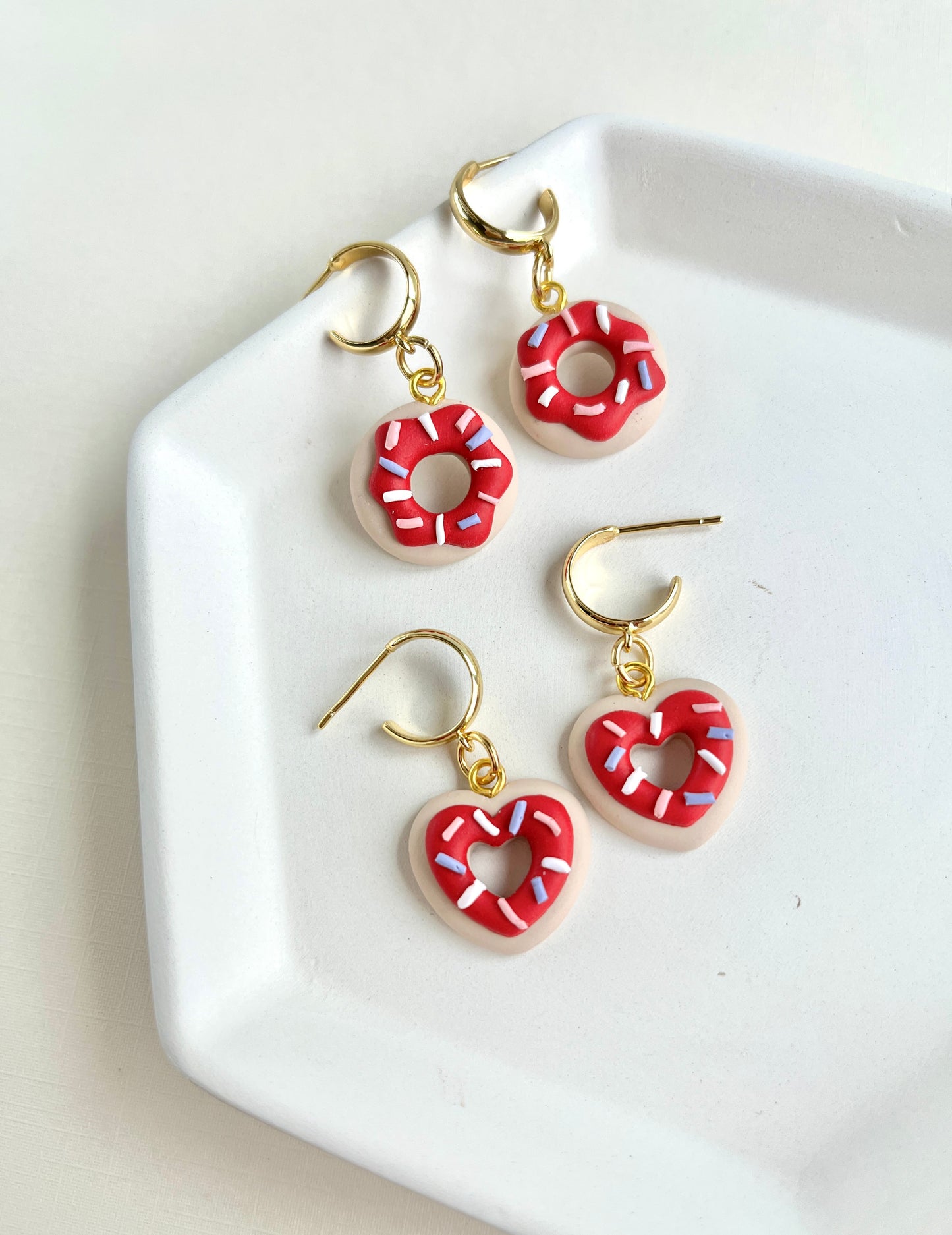 .  Donut earrings, handmade polymer clay jewelry