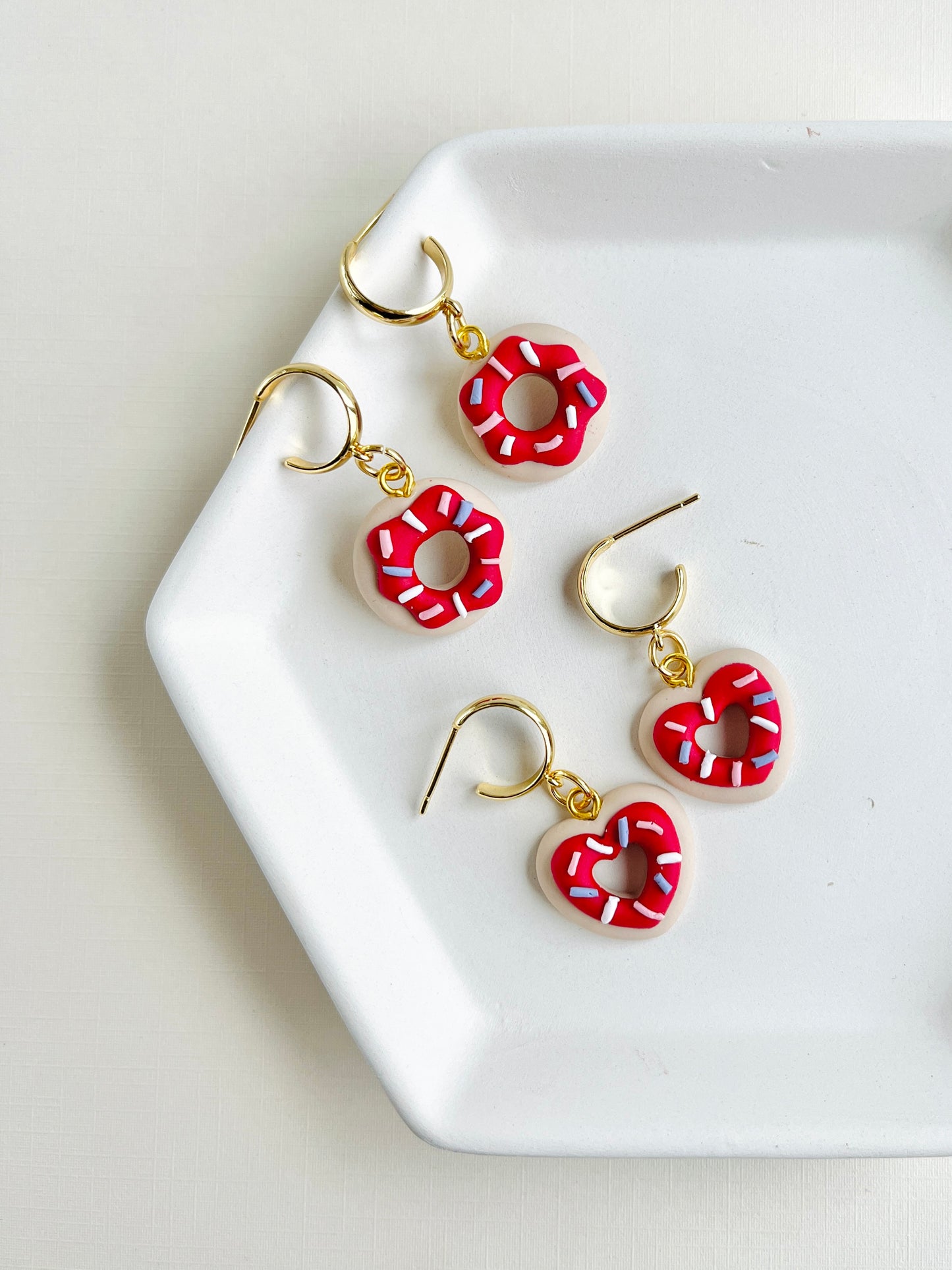 .  Donut earrings, handmade polymer clay jewelry