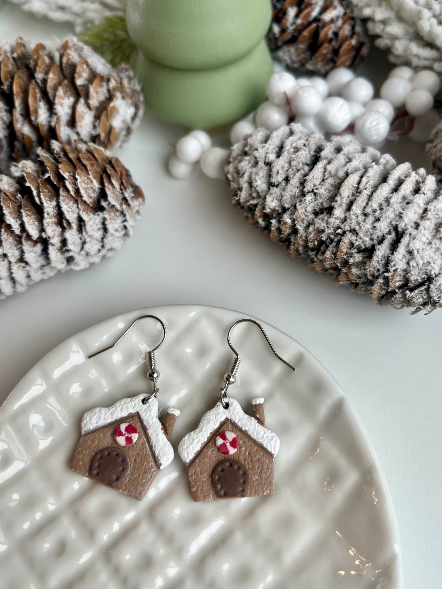 1. Gingerbread house, Holiday earrings, lightweight jewelry, polymer clay