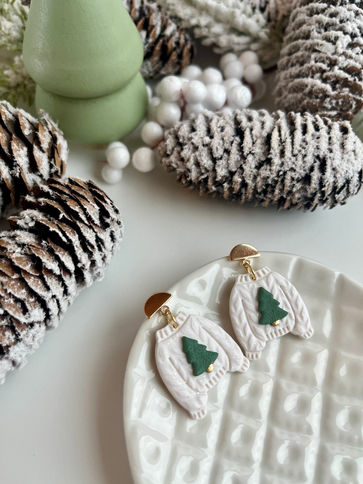 1. Holiday sweater earrings, lightweight jewelry, polymer clay