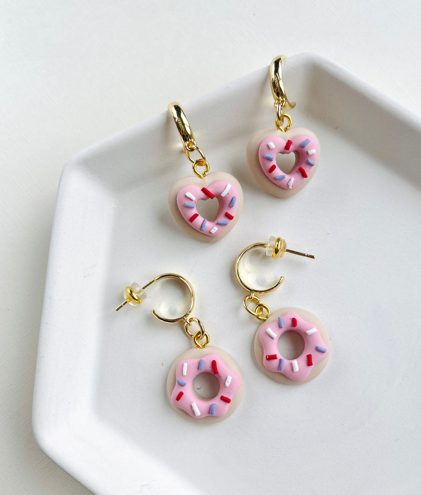 .  Donut earrings, handmade polymer clay jewelry