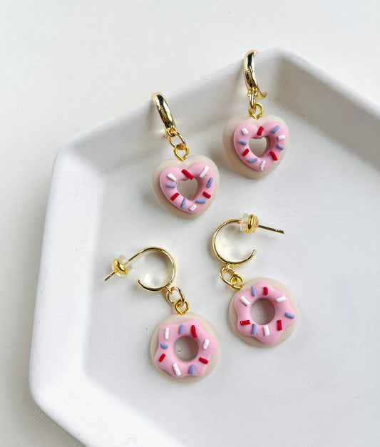 .  Donut earrings, handmade polymer clay jewelry