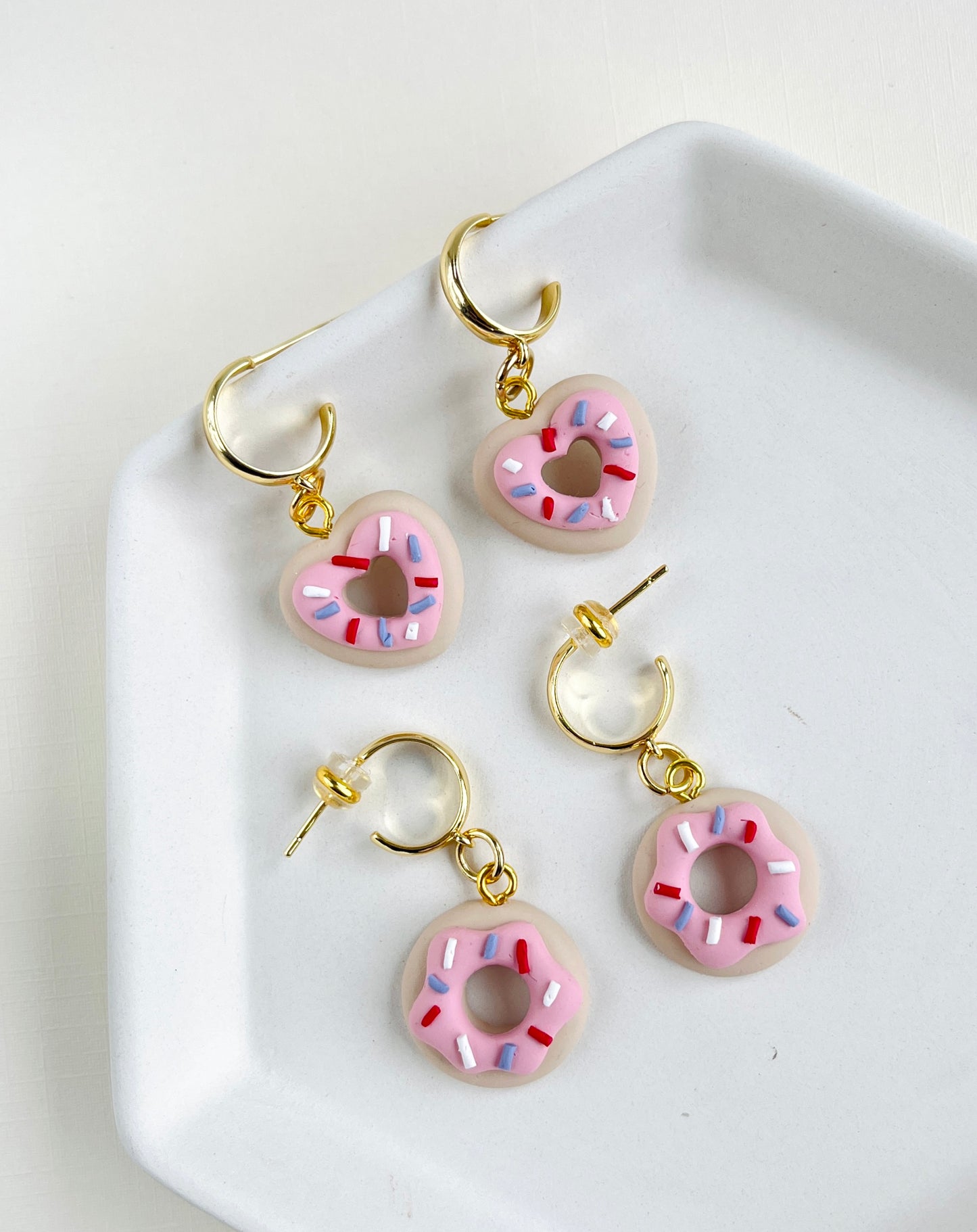 .  Donut earrings, handmade polymer clay jewelry