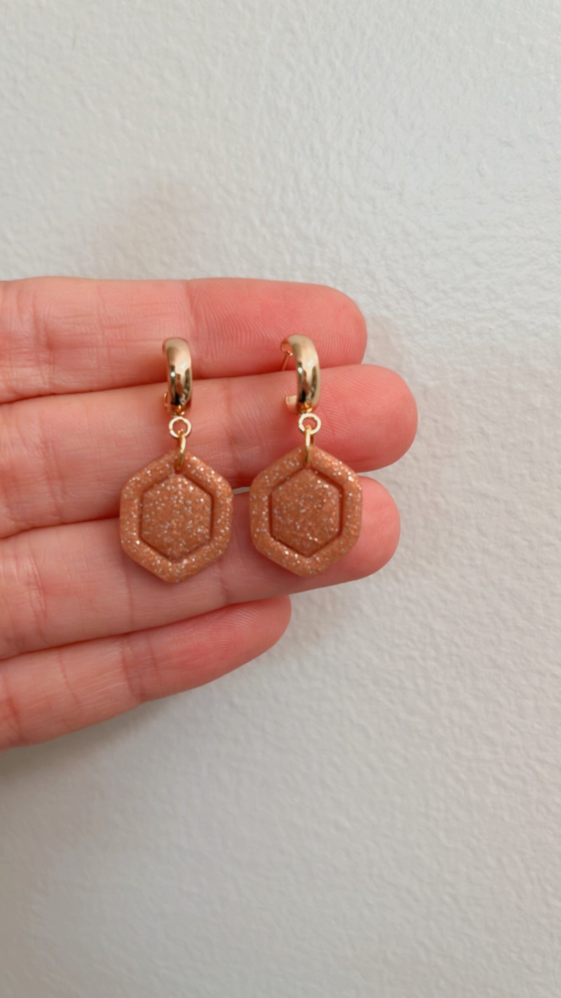 a.   Handmade Polymer Clay Earrings Lightweight jewelry, half-hoop earring 18K gold hypoallergenic earrings