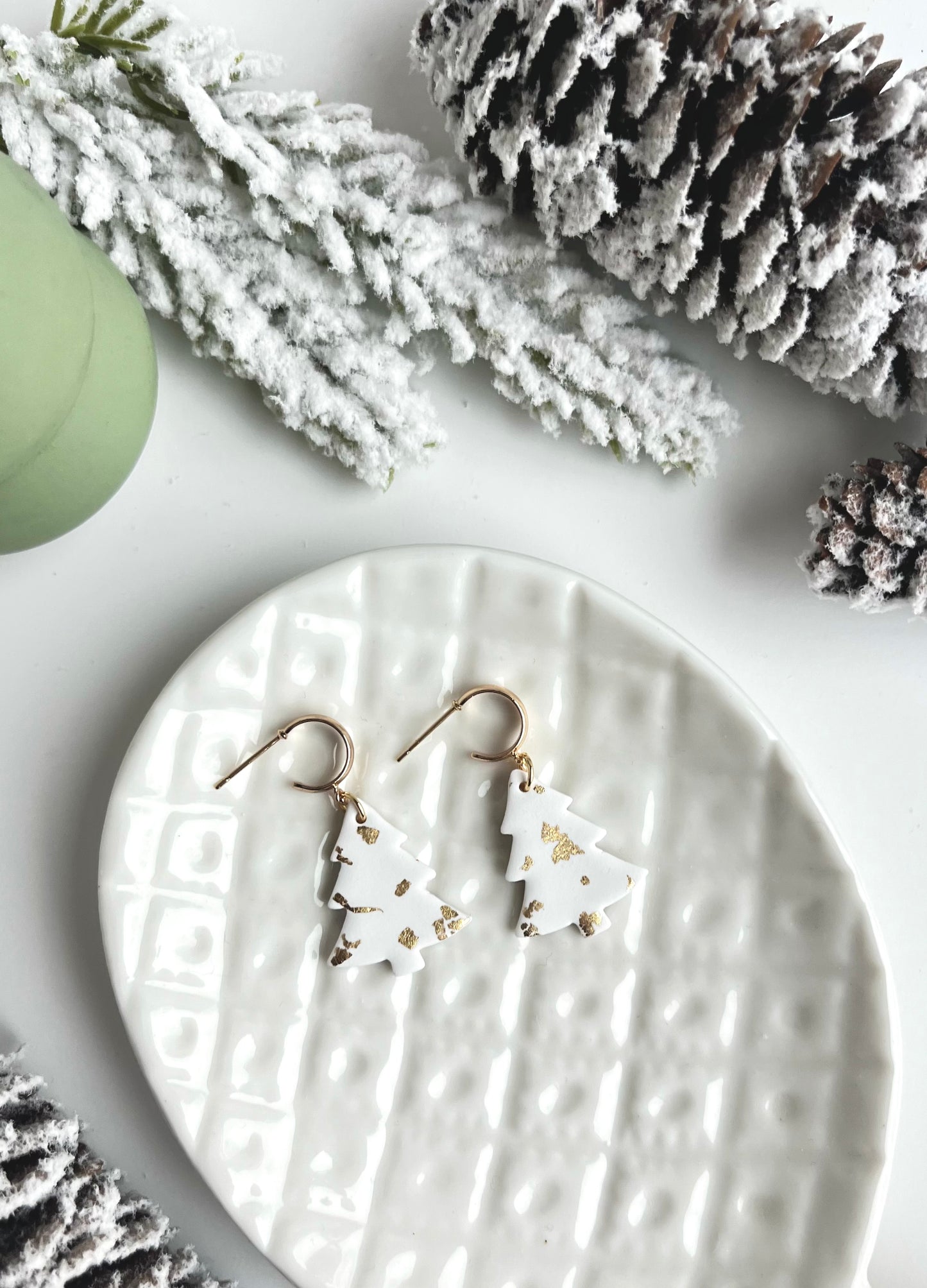 e.  Handmade Polymer Clay Earrings, Holiday earrings, Christmas tree jewelry