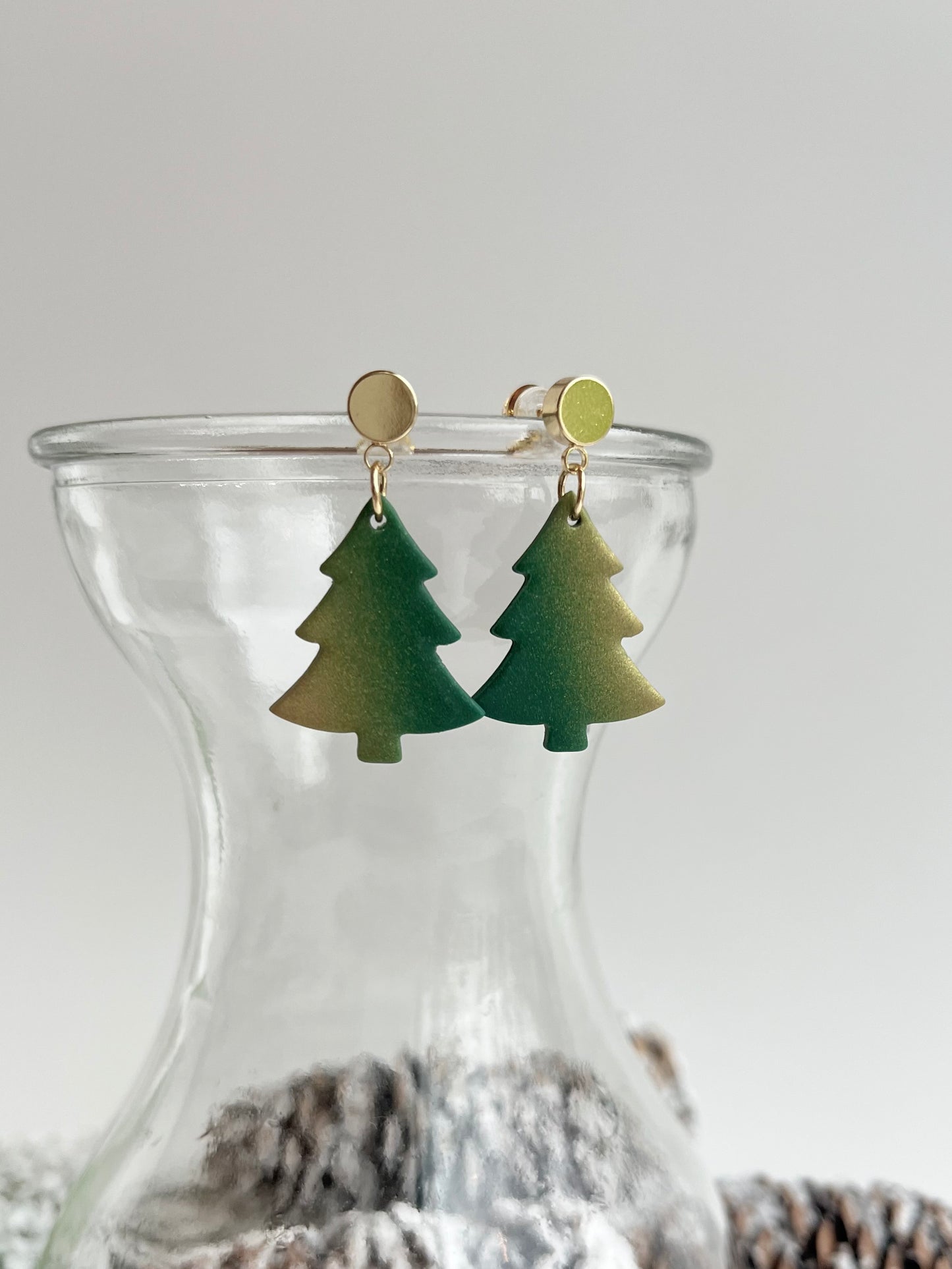 a.   Handmade Polymer Clay Earrings, Holiday earrings, Christmas tree jewelry