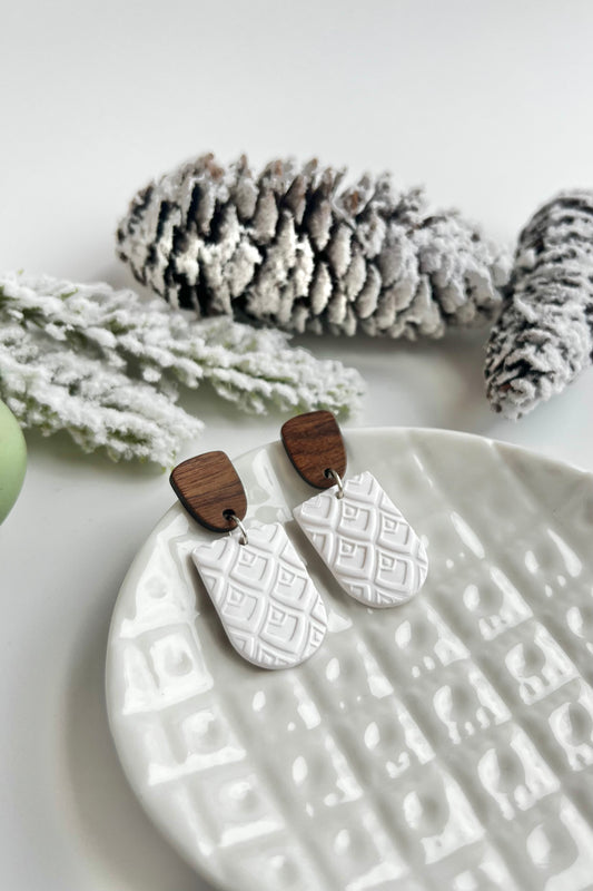 a.   Handmade Polymer Clay Earrings, wood earring post, Hypoallergenic earring