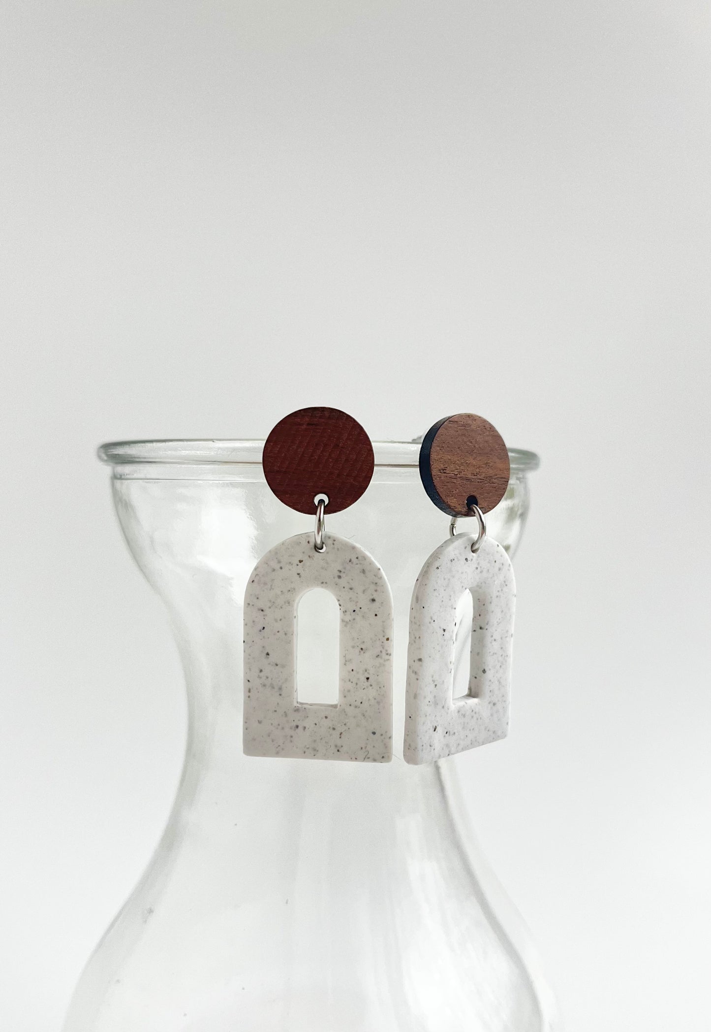 a.   Handmade Polymer Clay Earrings, gift for her, round wood earring post, Hypoallergenic earring