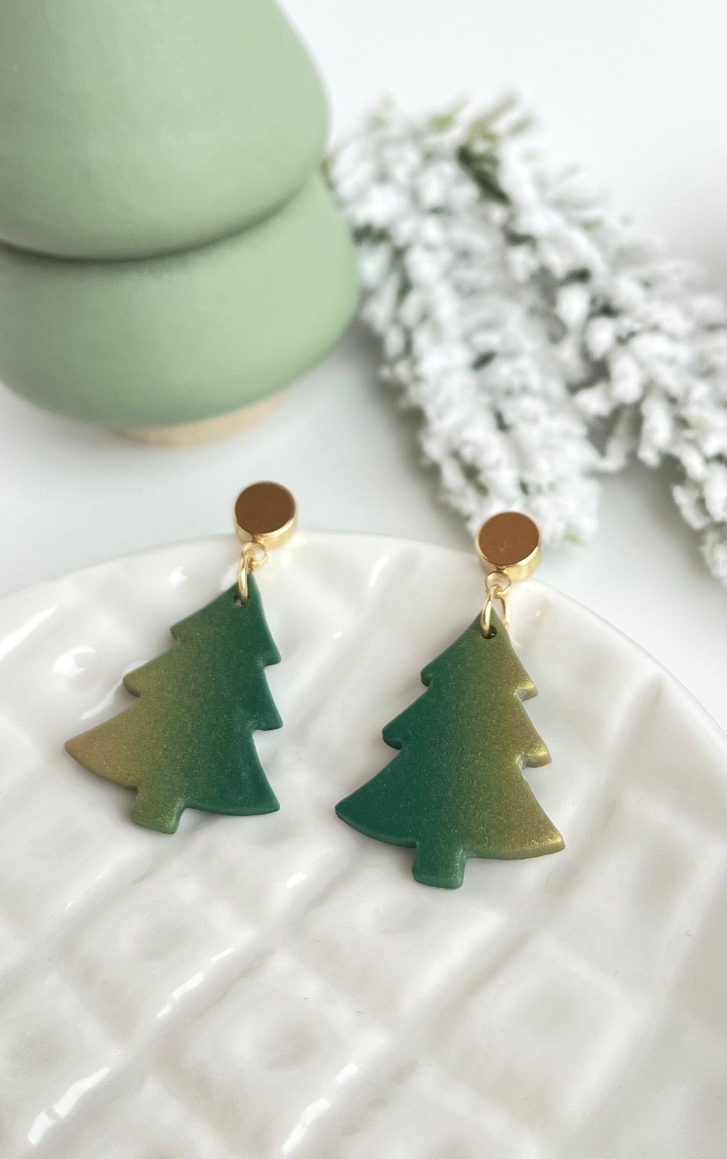 a.   Handmade Polymer Clay Earrings, Holiday earrings, Christmas tree jewelry