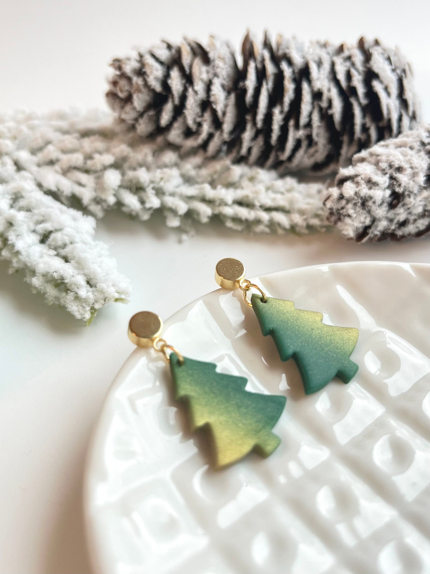 a.   Handmade Polymer Clay Earrings, Holiday earrings, Christmas tree jewelry