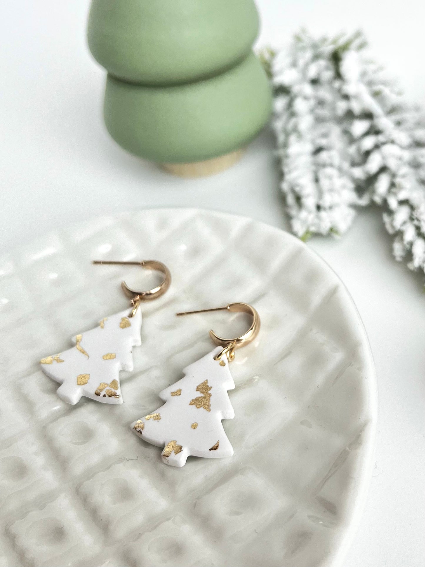 e.  Handmade Polymer Clay Earrings, Holiday earrings, Christmas tree jewelry