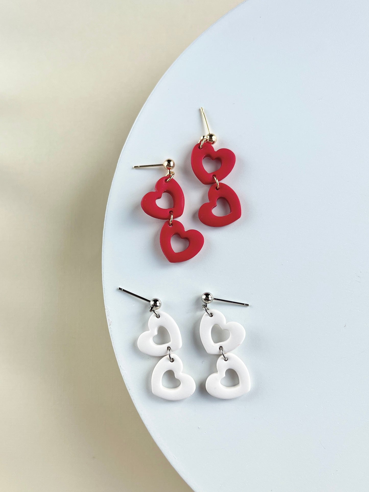 .  Heart handmade earrings, polymer clay jewelry