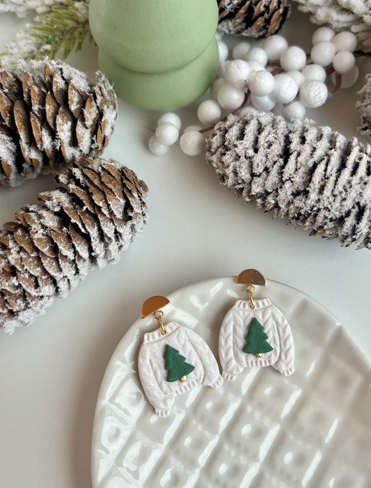 1. Holiday sweater earrings, lightweight jewelry, polymer clay