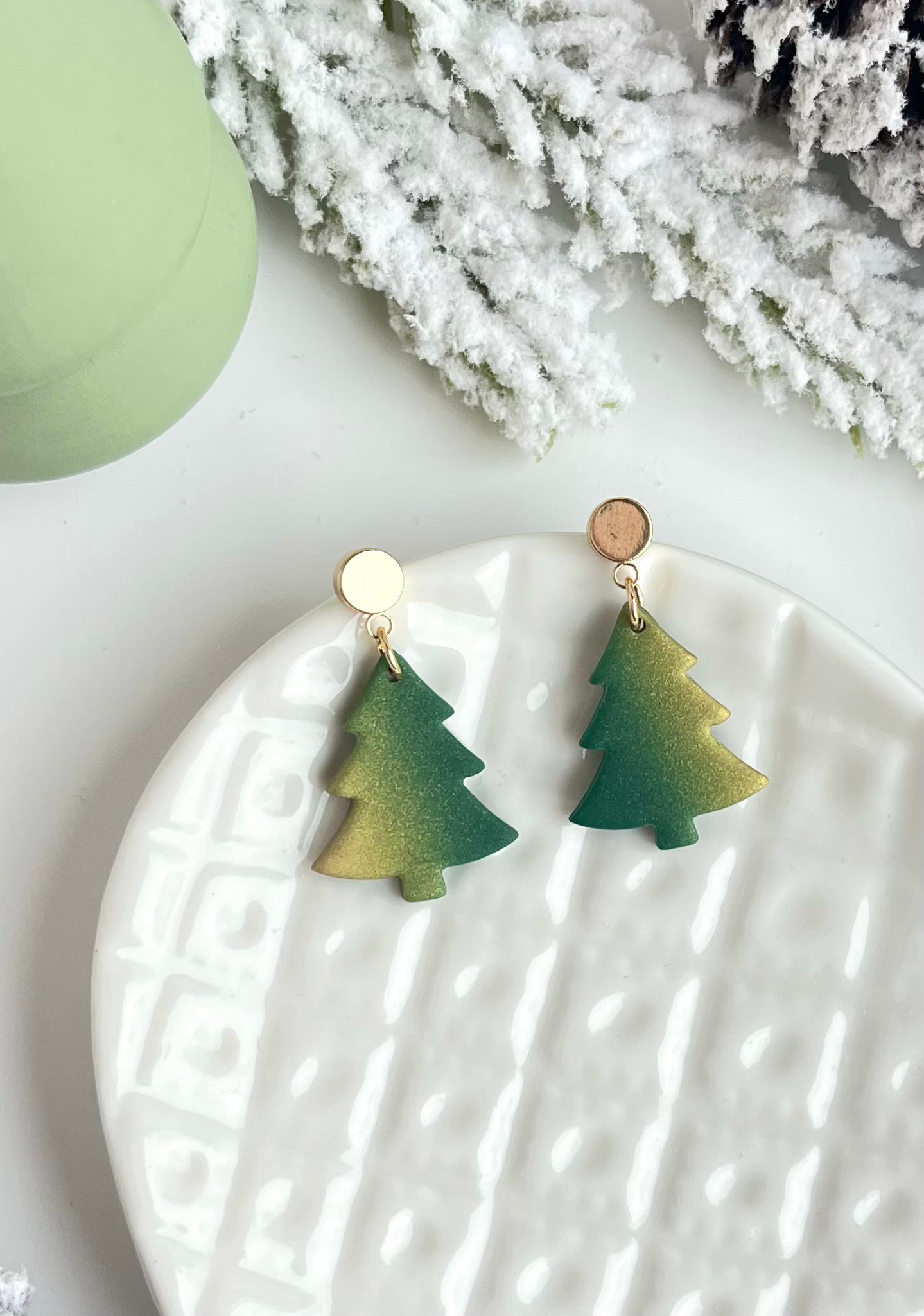 a.   Handmade Polymer Clay Earrings, Holiday earrings, Christmas tree jewelry