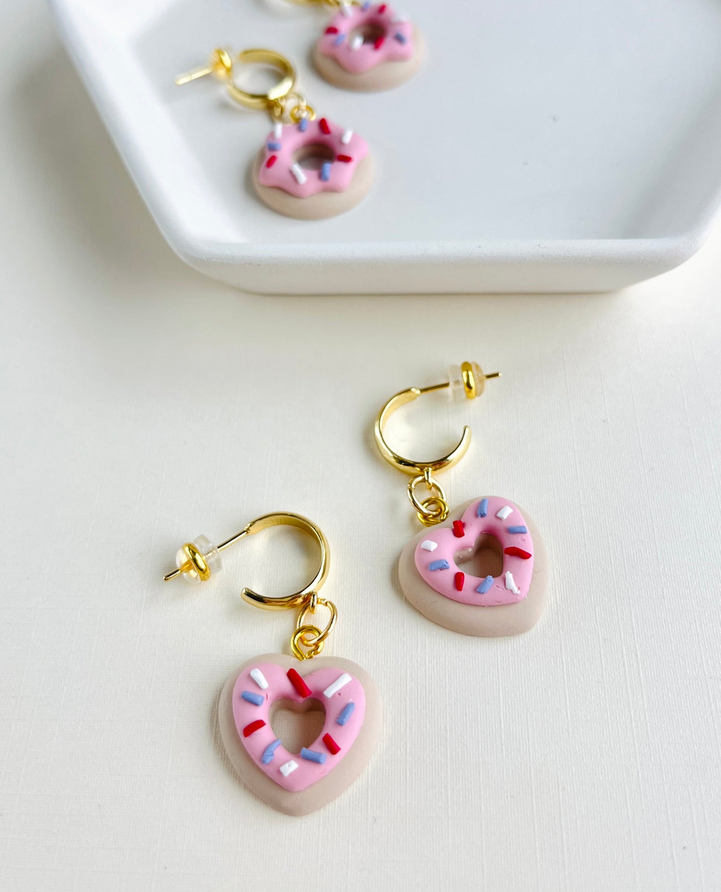 .  Donut earrings, handmade polymer clay jewelry