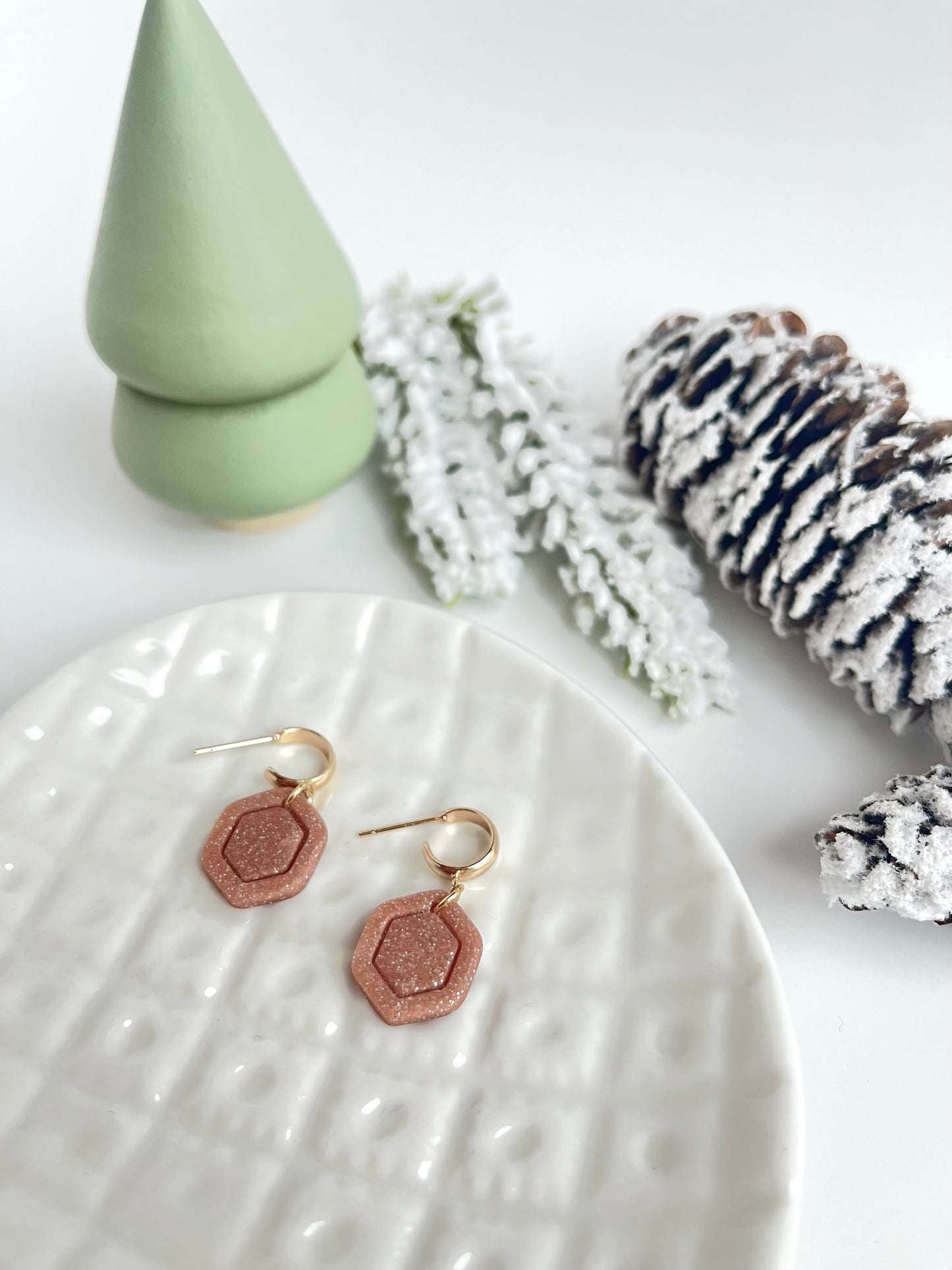 a.   Handmade Polymer Clay Earrings Lightweight jewelry, half-hoop earring 18K gold hypoallergenic earrings