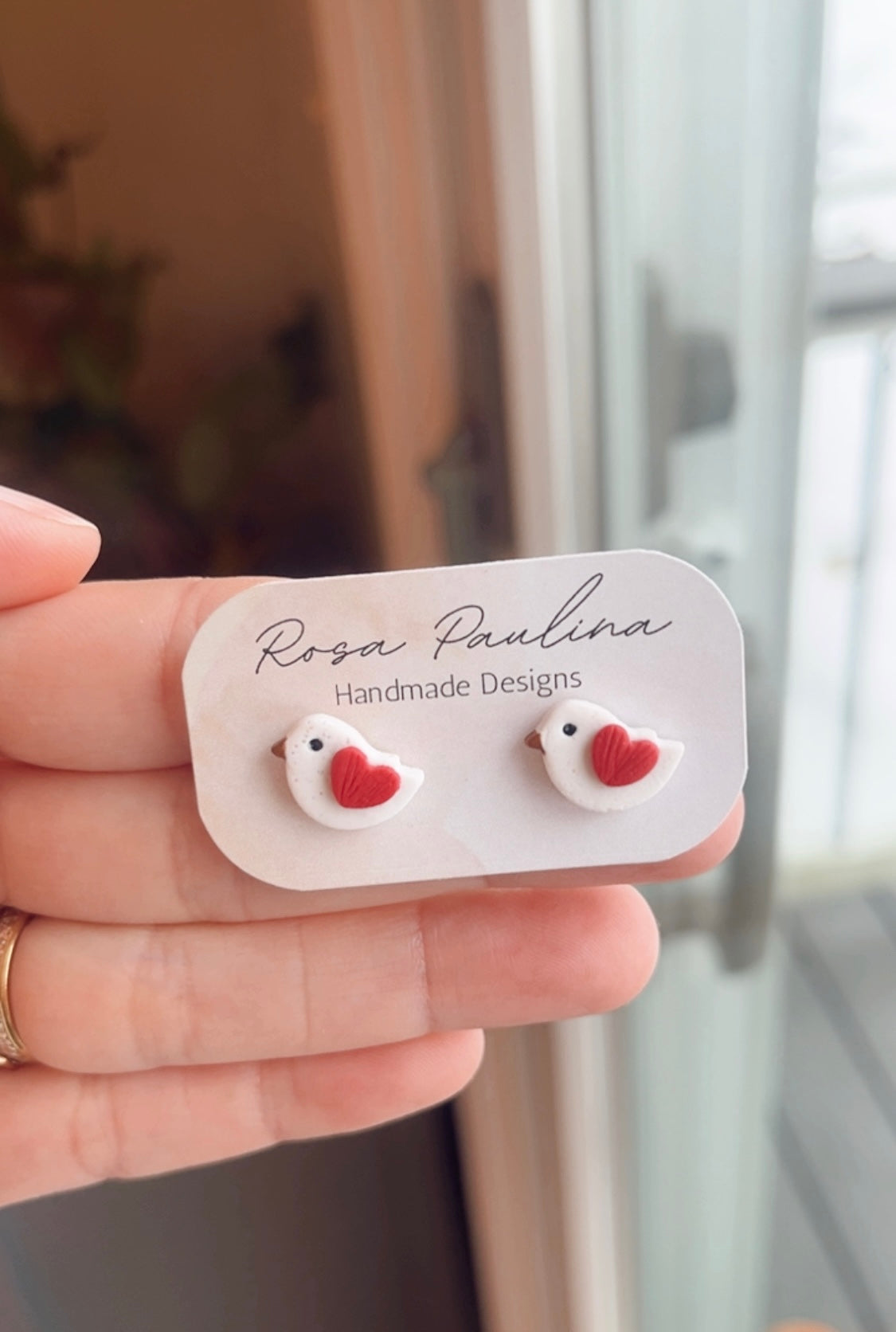 . A Valentine Bird Stud Handmade Polymer Clay Earrings