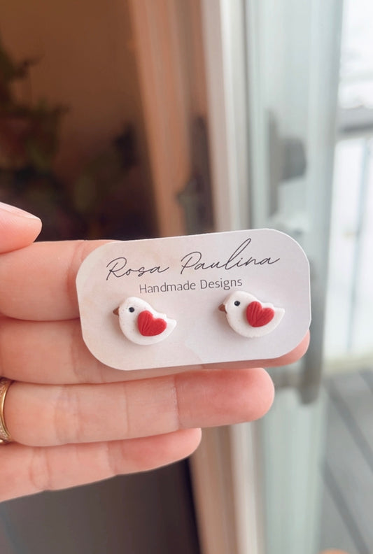 . A Valentine Bird Stud Handmade Polymer Clay Earrings