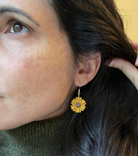 b. Sunflower earrings, statement jewelry, everyday wear, Fall style