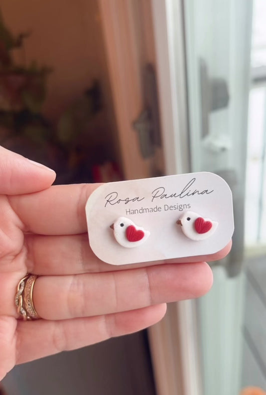 . A Valentine Bird Stud Handmade Polymer Clay Earrings